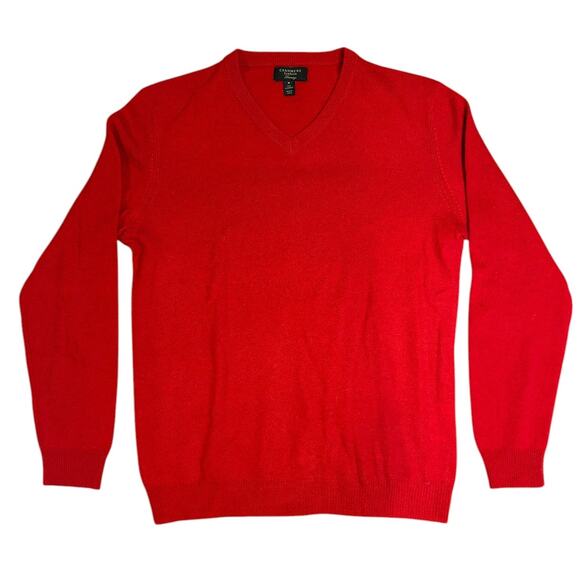 CASHMERE CLUB ROOM Luxury Red V Neck 100% Cashmere Men's Sweater MEDIUM - Picture 1 of 5
